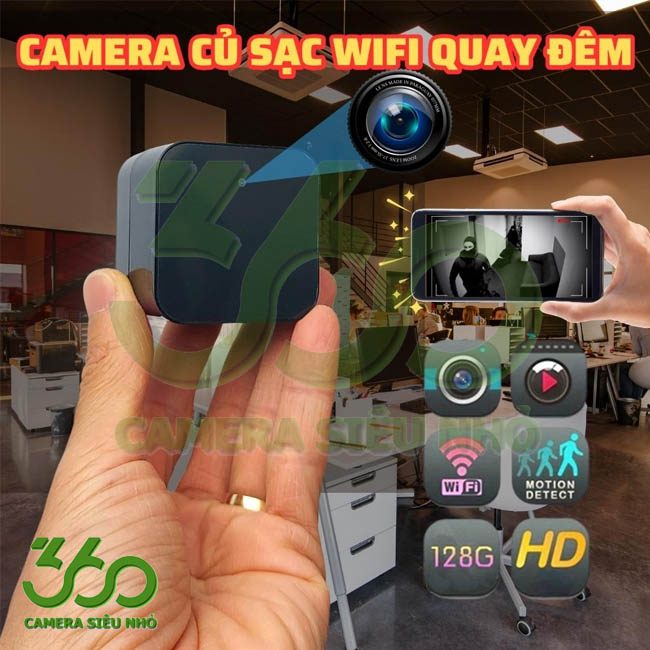 Camera ngụy trang cốc sạc quay đêm wifi xem từ xa qua điện thoại